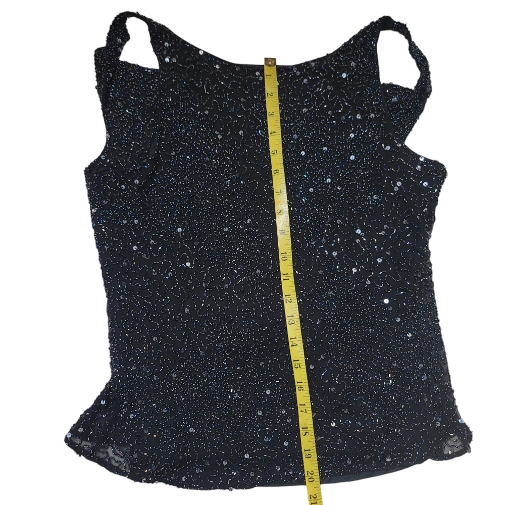 Papell Boutique Black Silk Beaded & Sequined Top - Picture 9 of 12